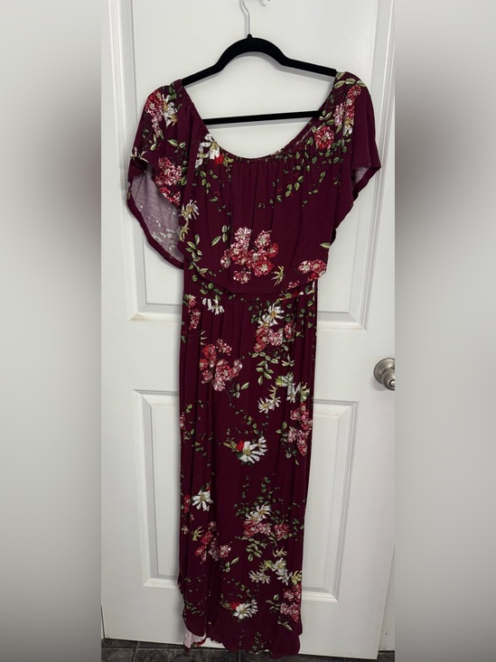 Dresses & Skirts - Burgundy Floral Off-Shoulder Maxi Dress